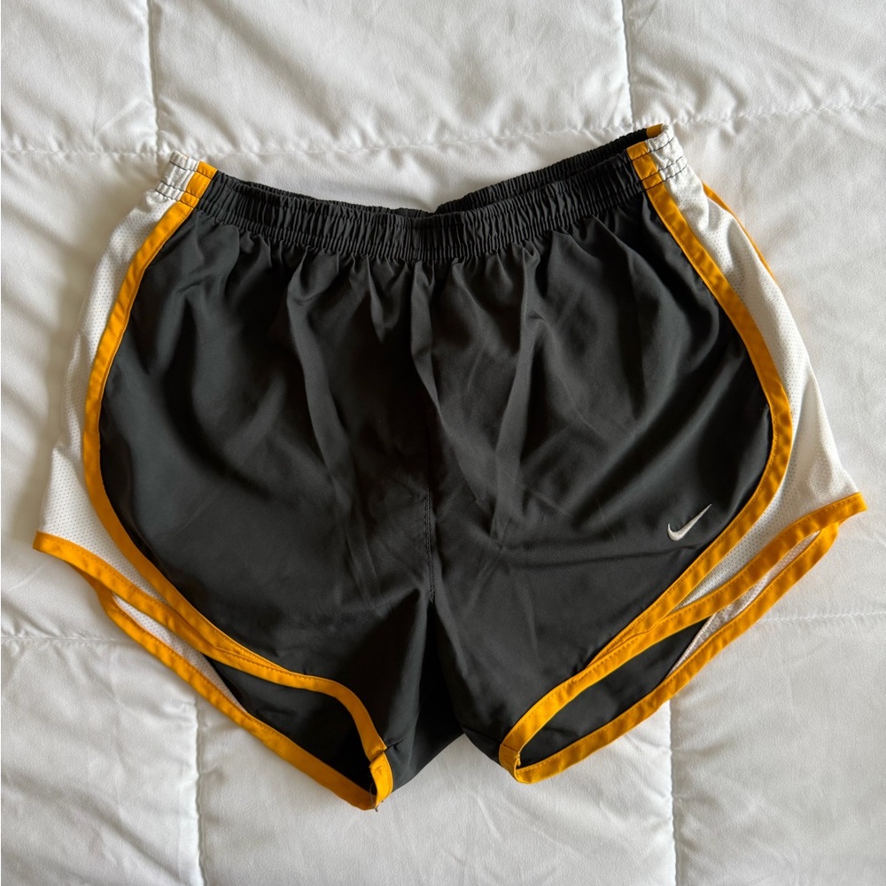 Nike Women's Black and Yellow Athletic Shorts
